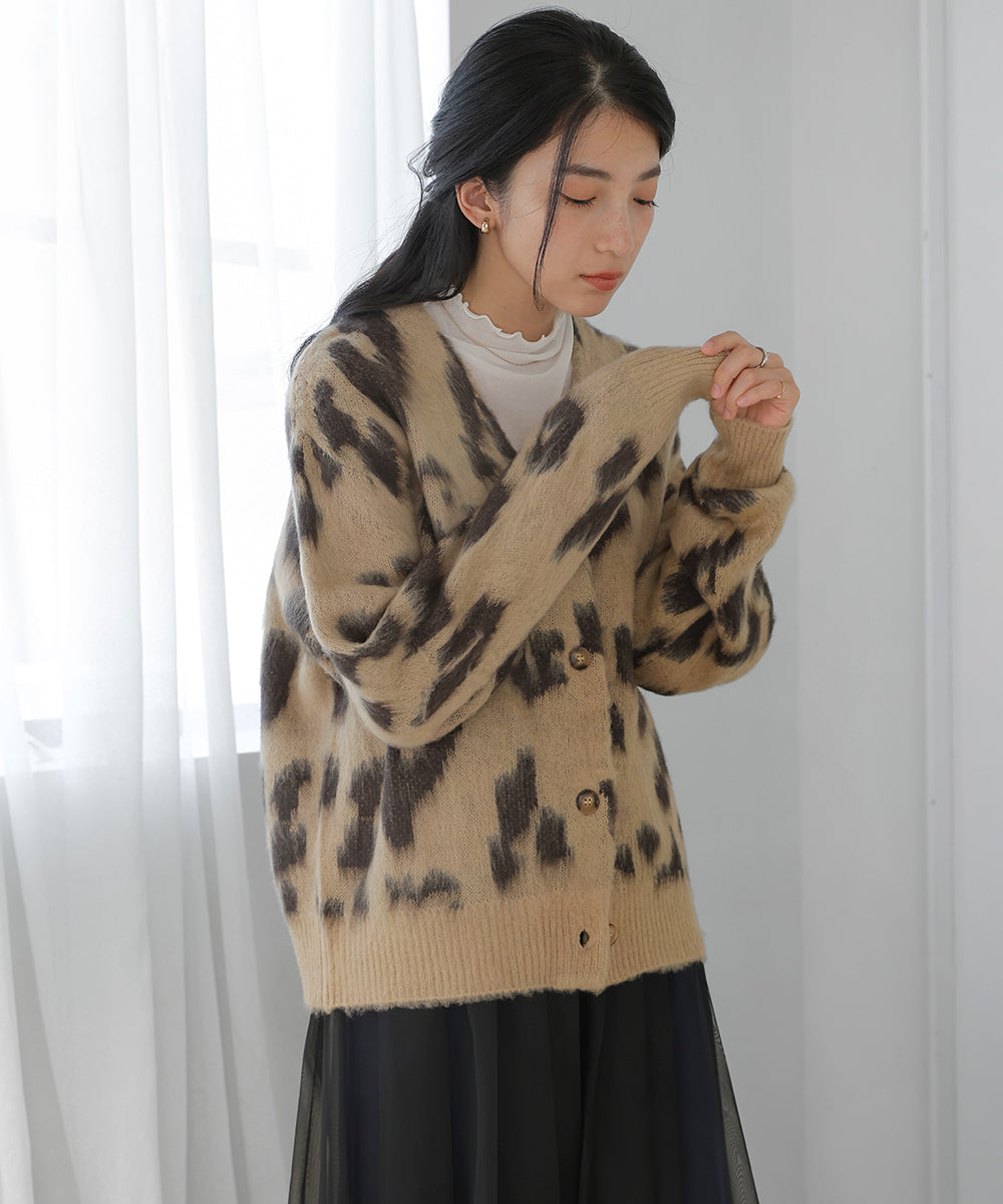 WEB限定]レオパードプリントカシャギーカーディガン