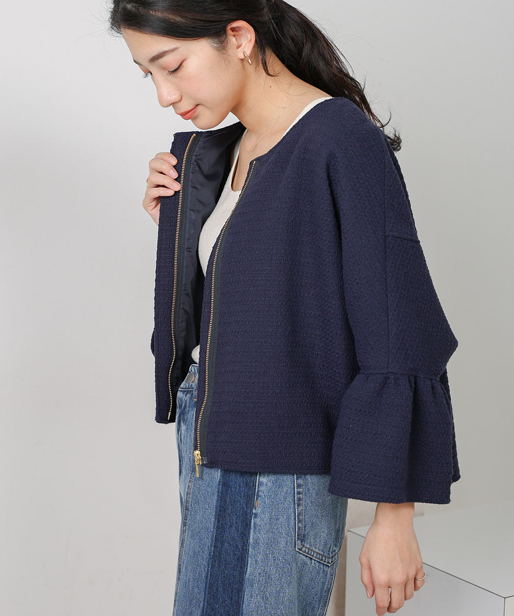 【ブルーのツイードが美しい★】ショートスリーブ ジャケット 美品】united arrows ツイードショートスリーブジャケット