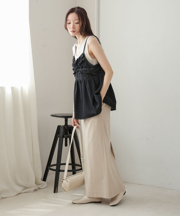 denim ruffle cami tops