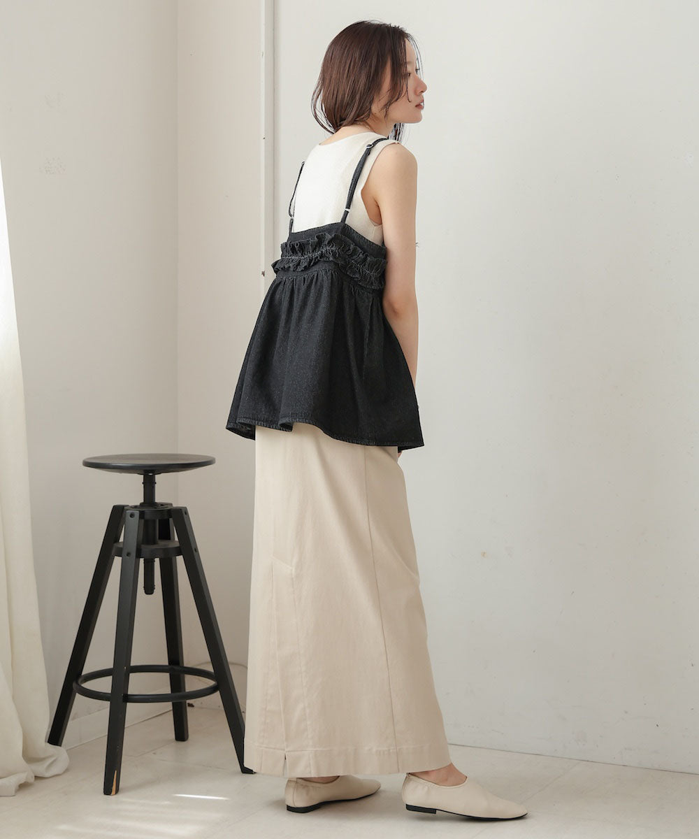 denim ruffle cami tops