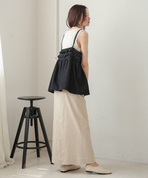 denim ruffle cami tops