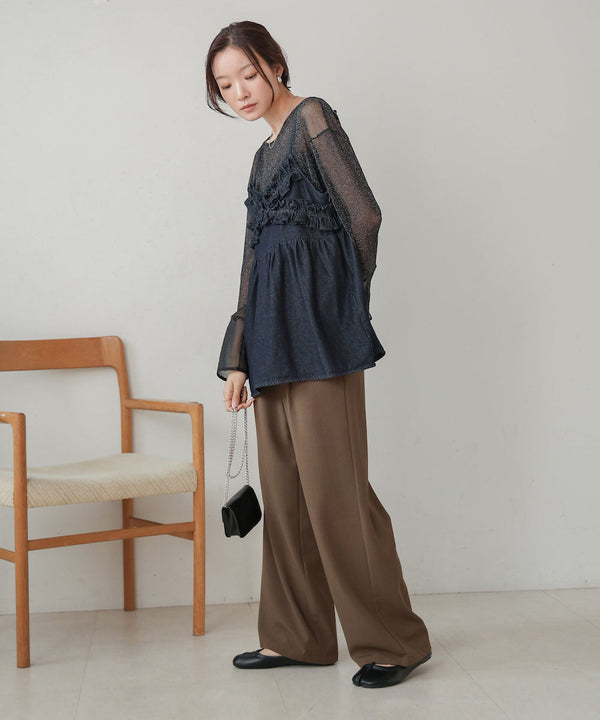 denim ruffle cami tops
