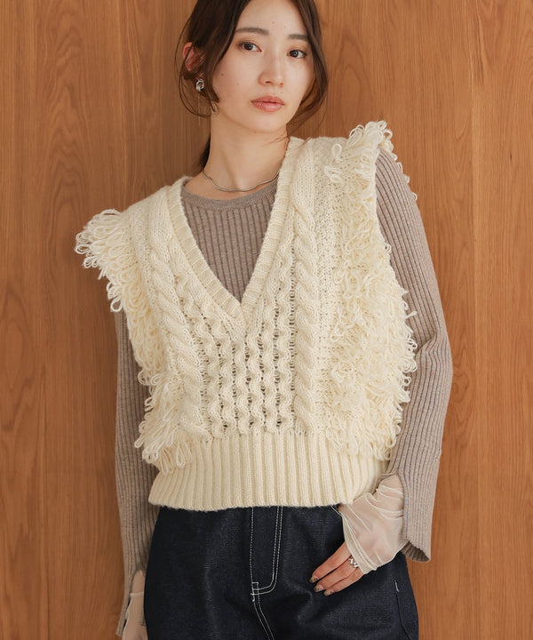 フリンジバルキーニットベスト