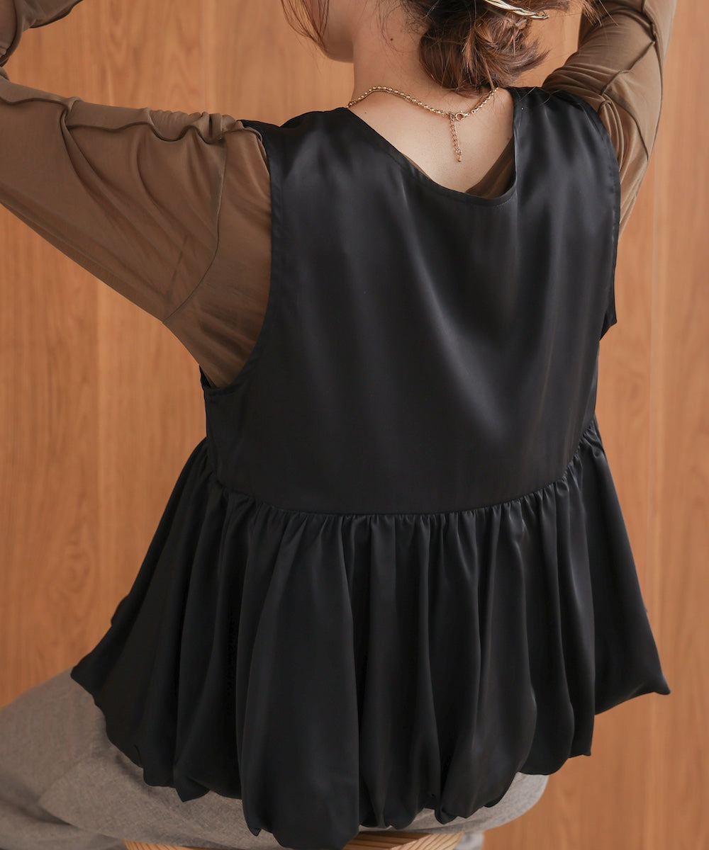 【前後2WAY】サテンペプラムバルーンベスト