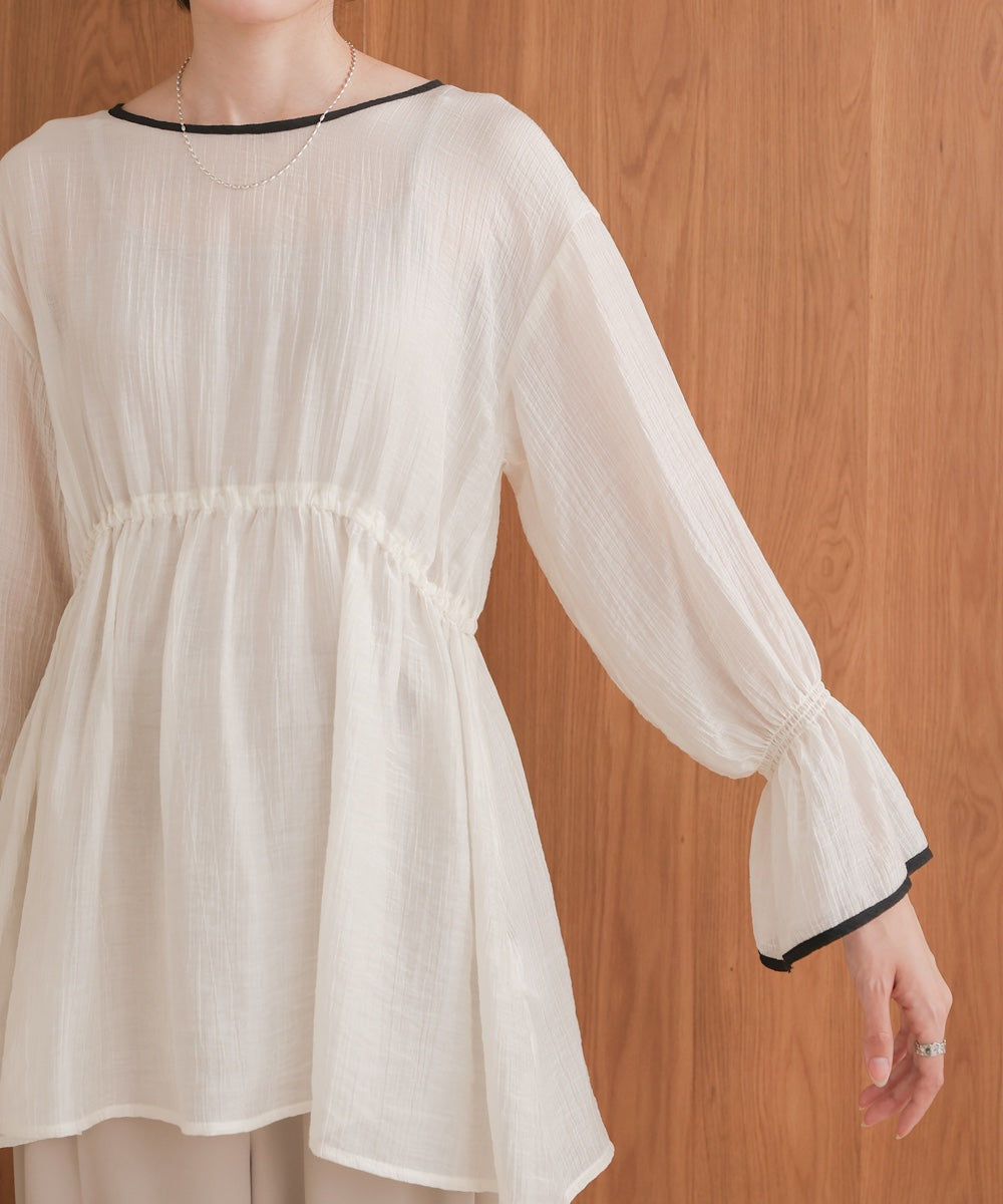 袖パイピング楊柳ブラウス