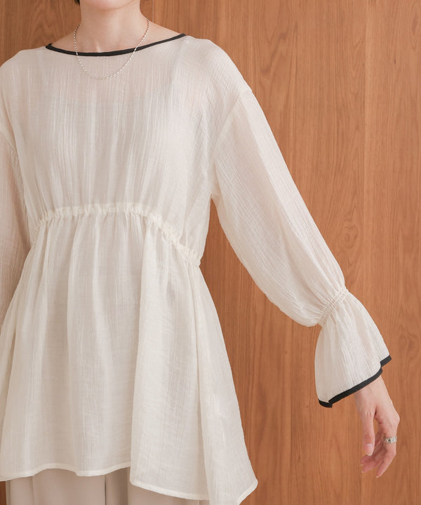 袖パイピング楊柳ブラウス