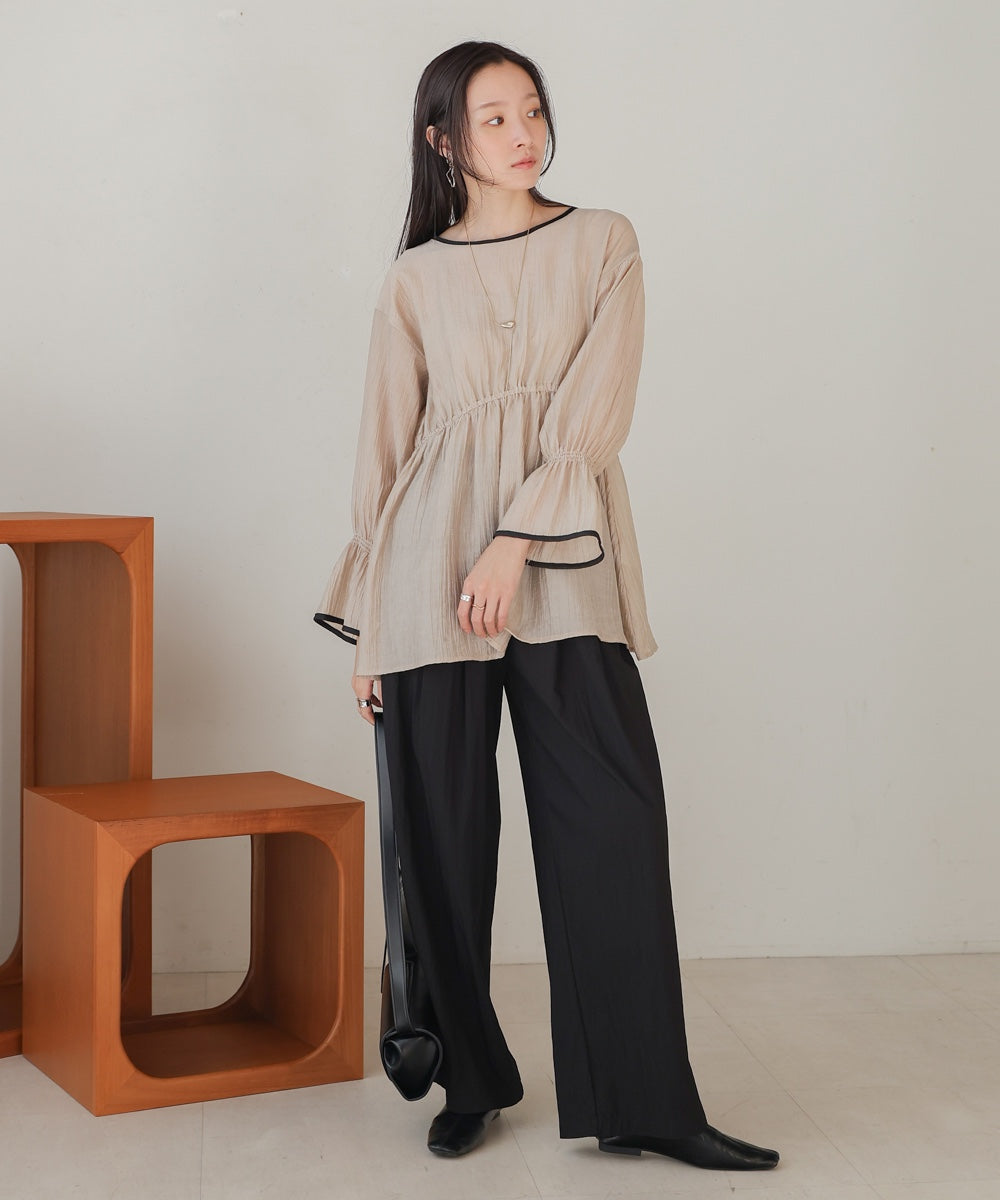 袖パイピング楊柳ブラウス