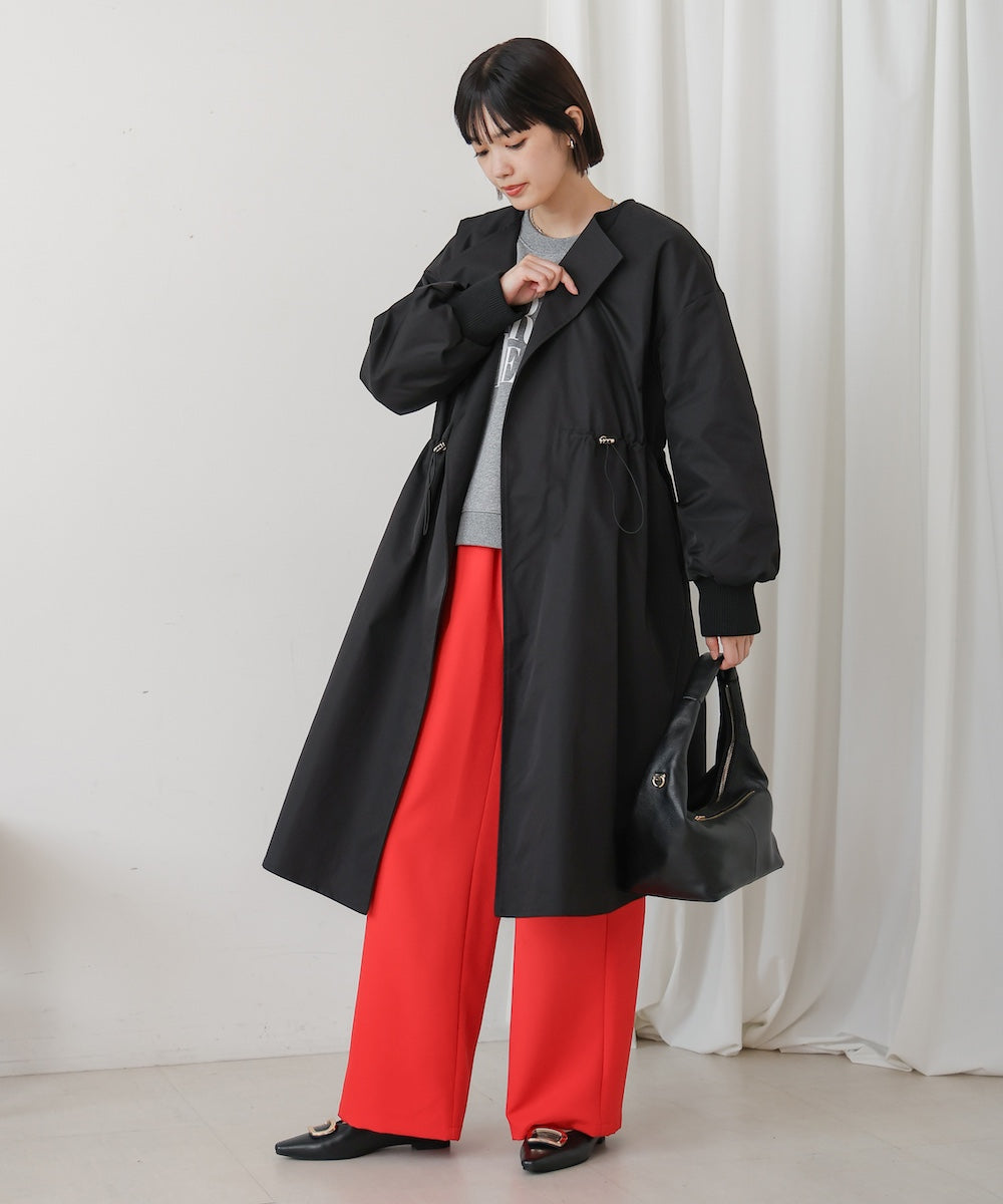 ノーカラーラペルロングコート 