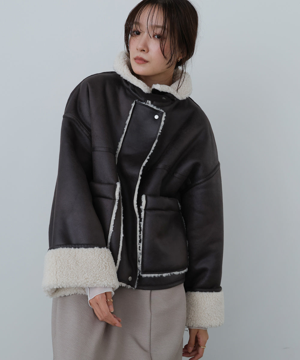 フェイクスエード×ボアボンディングムートンブルゾン