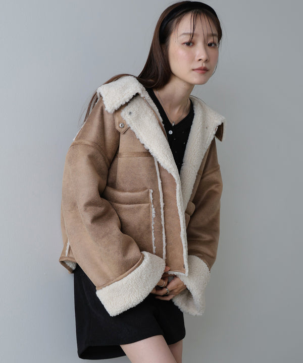 フェイクスエード×ボアボンディングムートンブルゾン