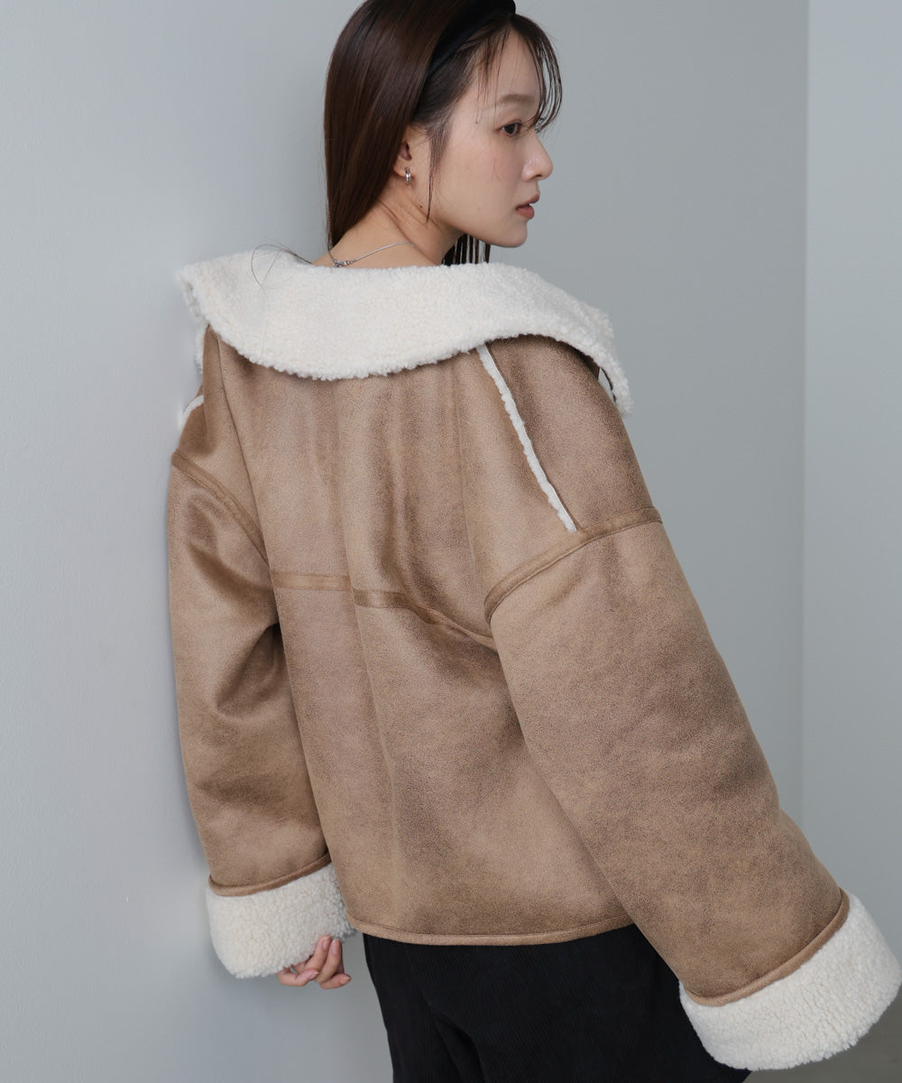 フェイクスエード×ボアボンディングムートンブルゾン