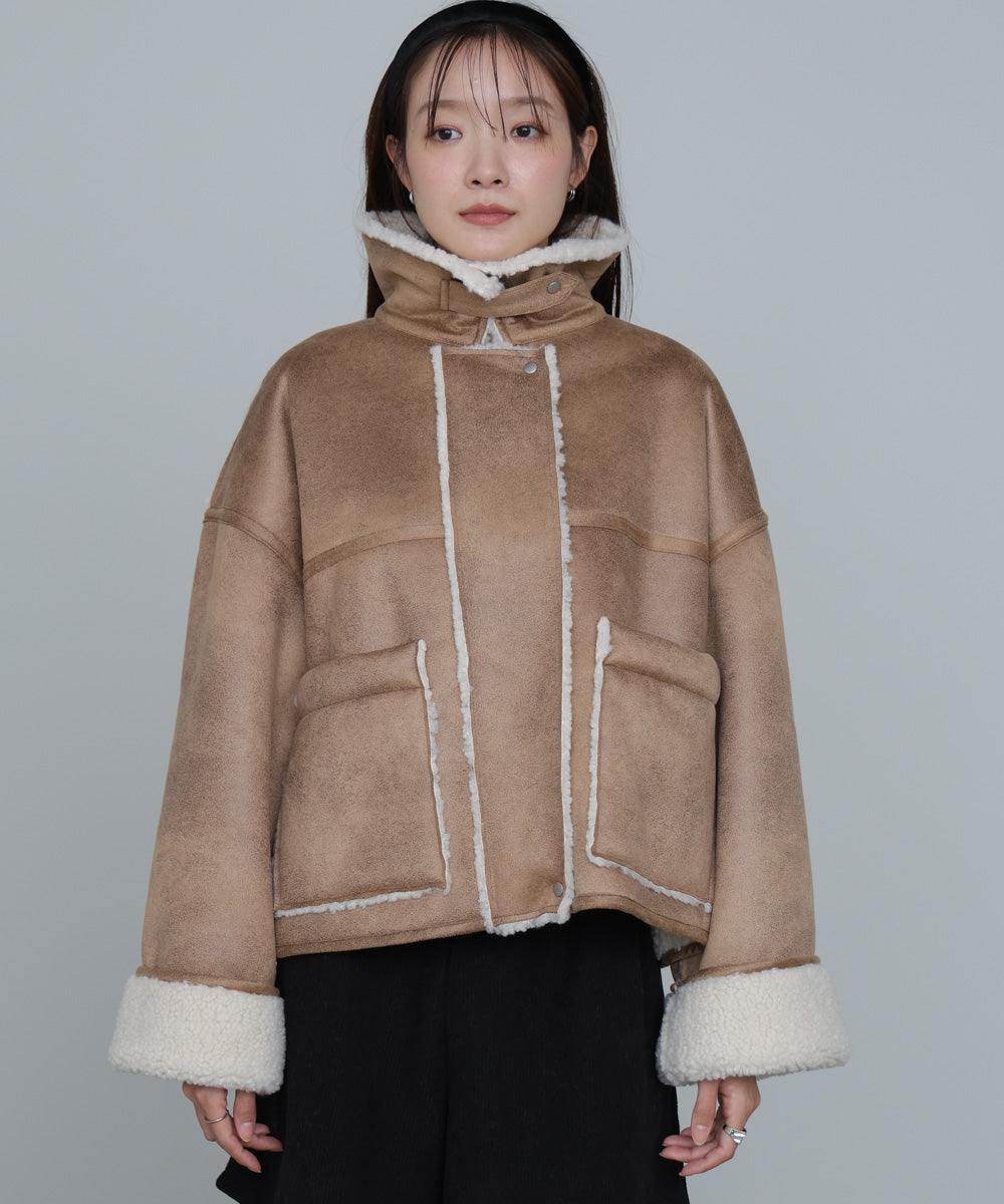 フェイクスエード×ボアボンディングムートンブルゾン