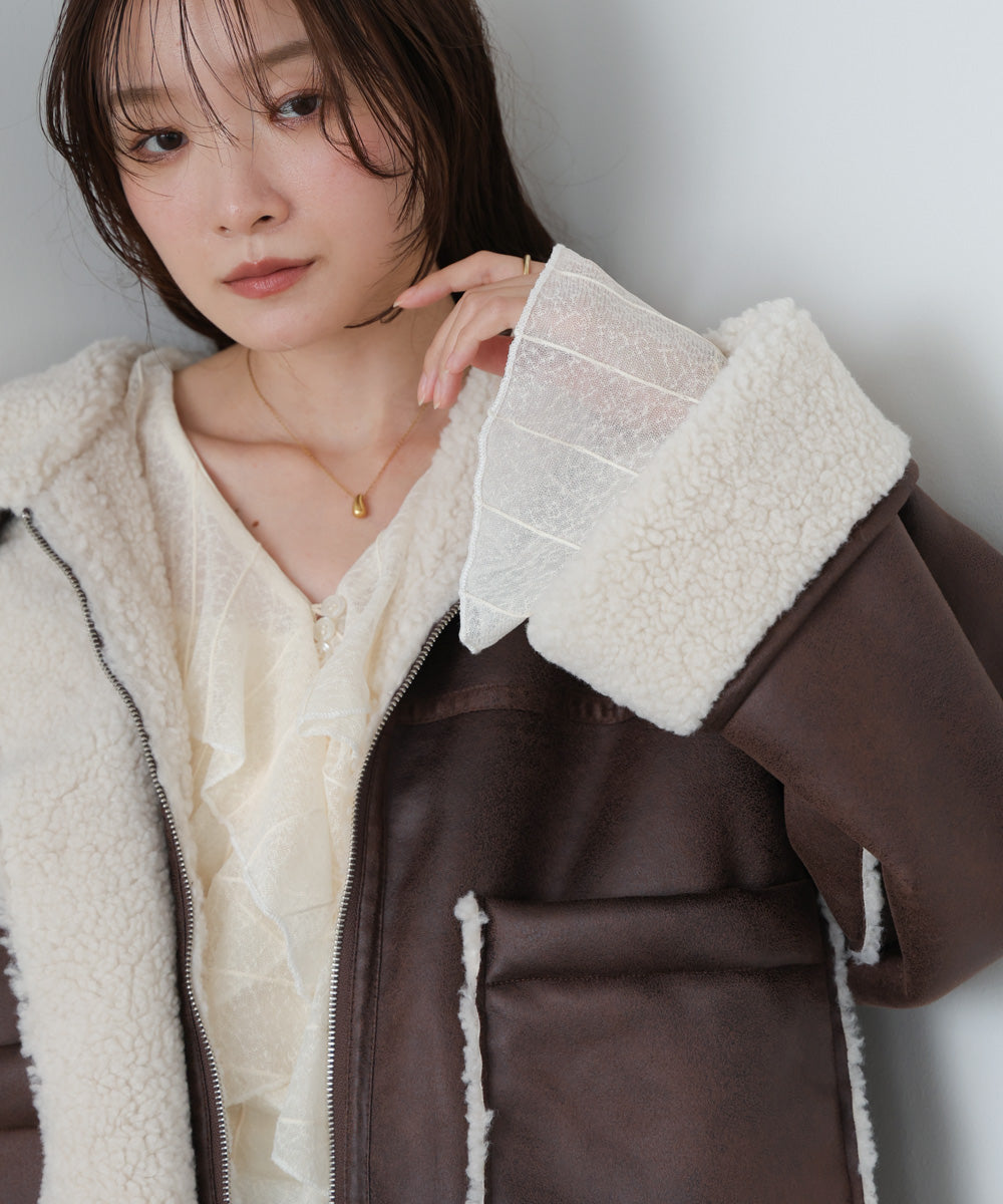 フェイクスエード×ボアボンディングムートンブルゾン