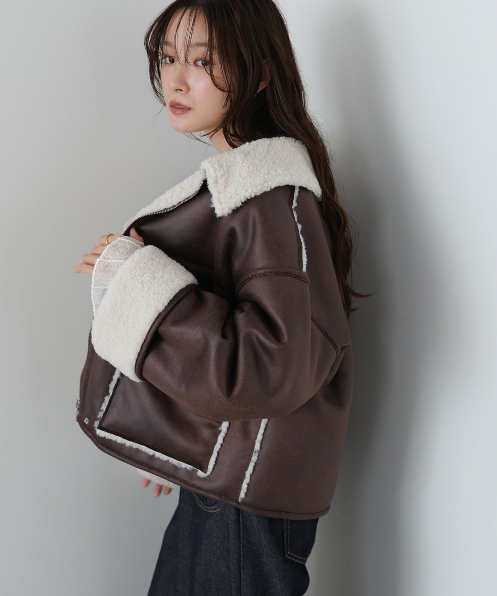 フェイクスエード×ボアボンディングムートンブルゾン