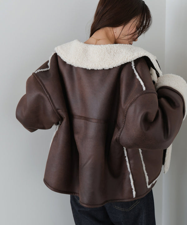 フェイクスエード×ボアボンディングムートンブルゾン