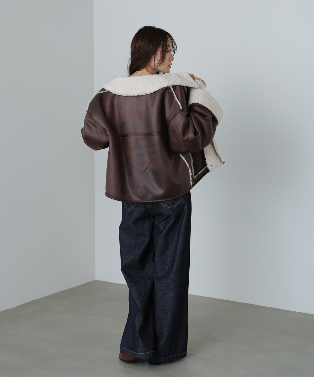 フェイクスエード×ボアボンディングムートンブルゾン