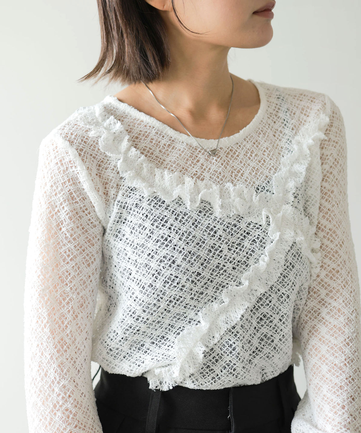 レースフリルシアーロングＴシャツ