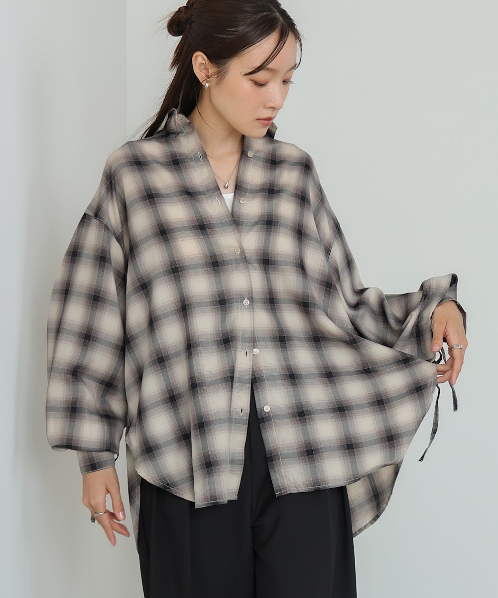 チェックバックギャザーシャツ