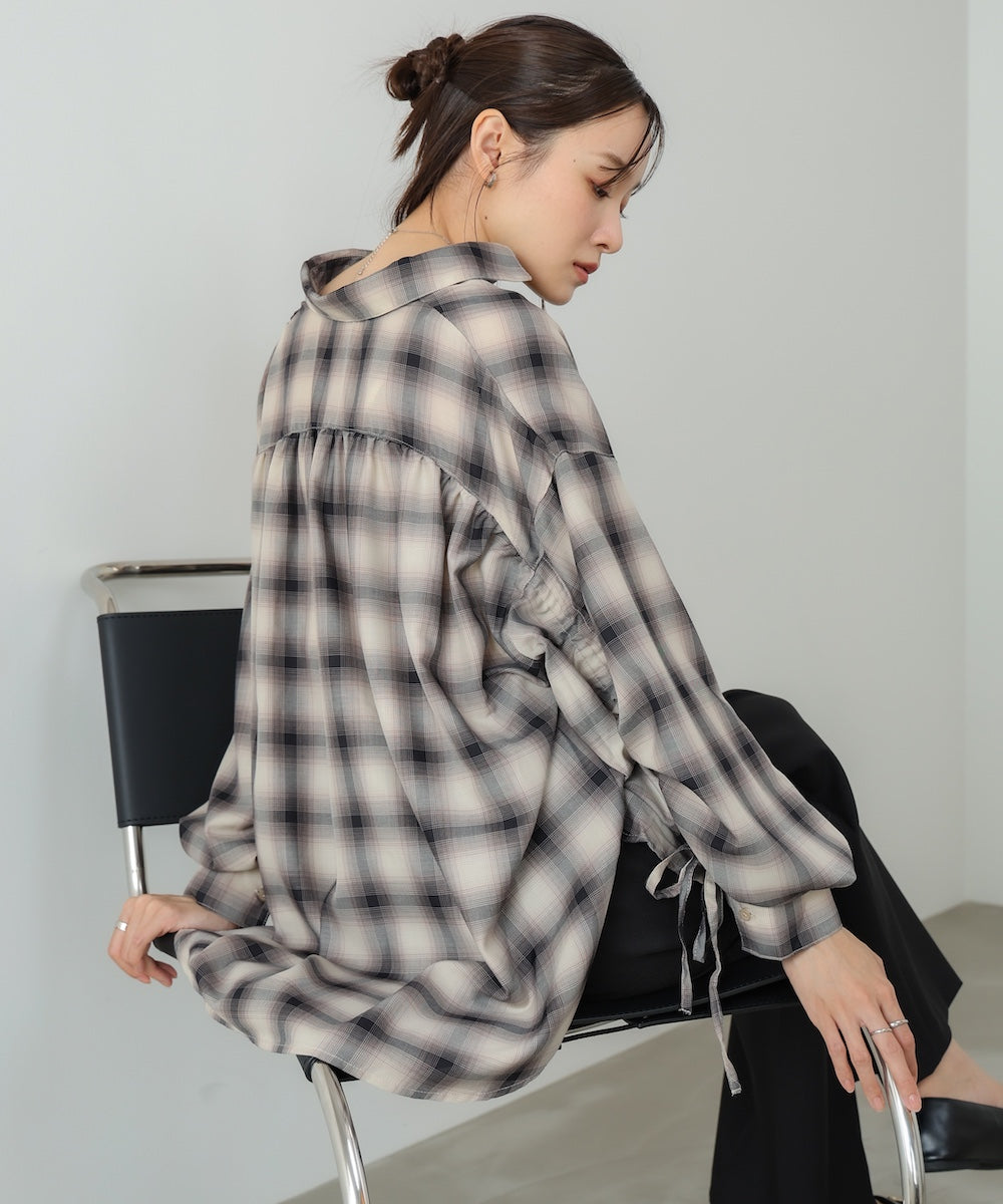 チェックバックギャザーシャツ