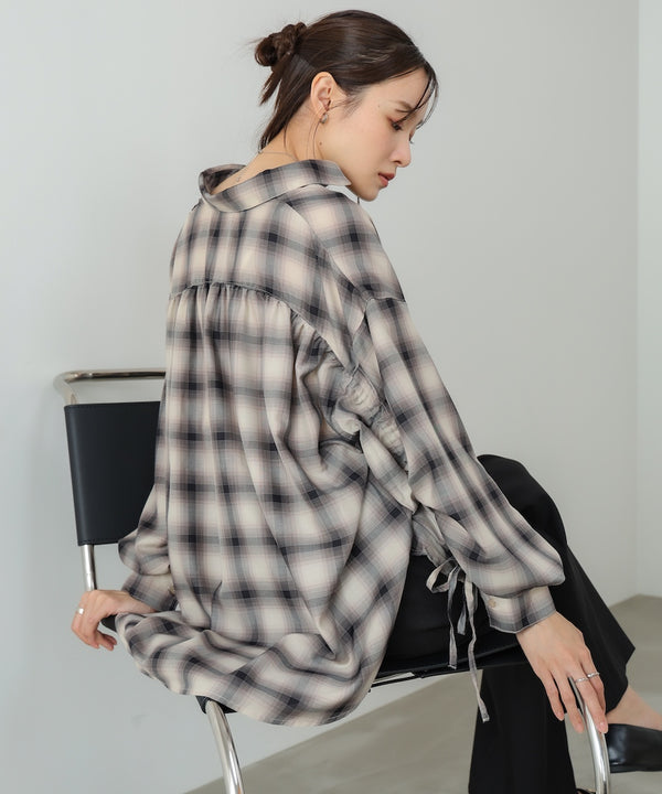 チェックバックギャザーシャツ