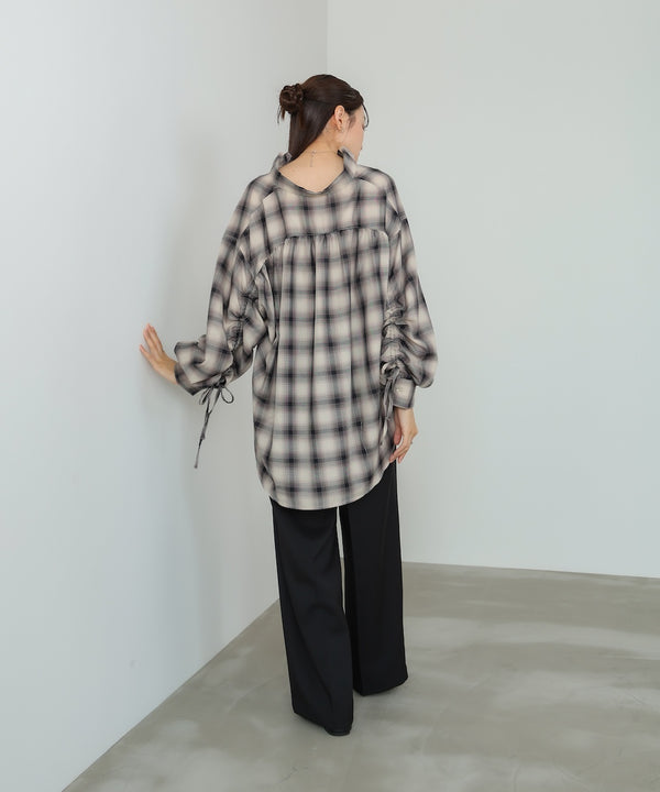 チェックバックギャザーシャツ