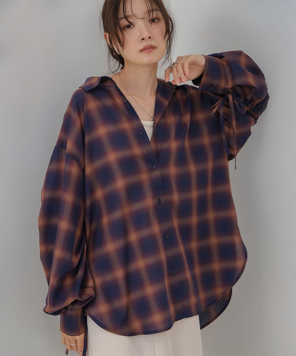 チェックバックギャザーシャツ