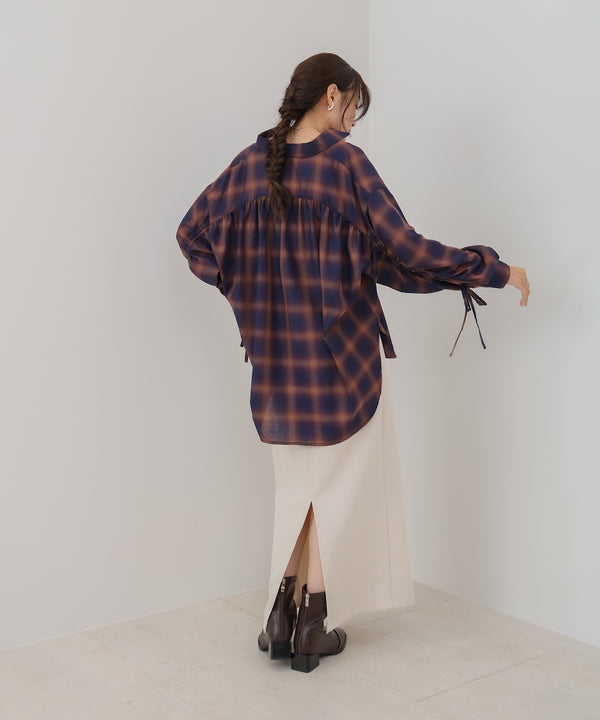 チェックバックギャザーシャツ