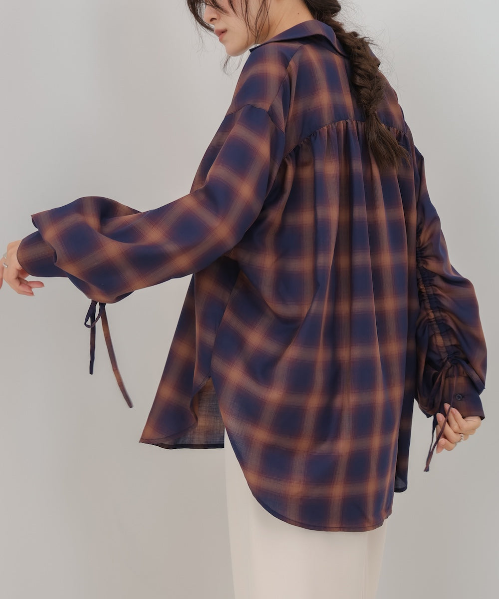 チェックバックギャザーシャツ