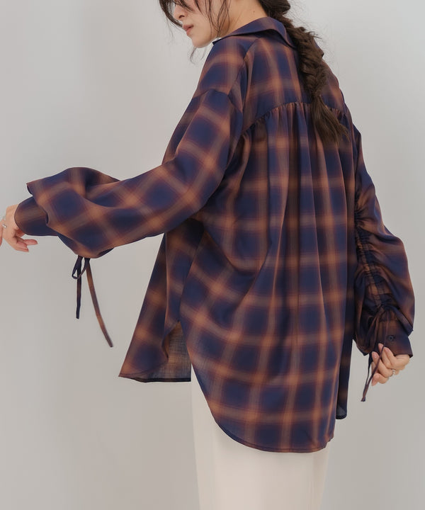 チェックバックギャザーシャツ