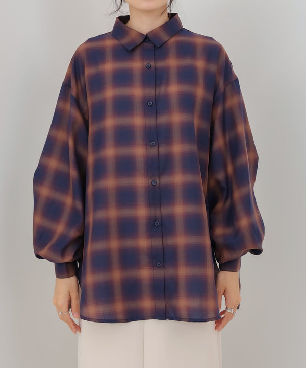 チェックバックギャザーシャツ