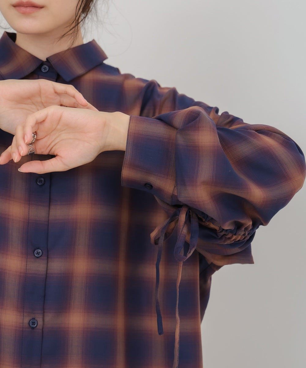チェックバックギャザーシャツ