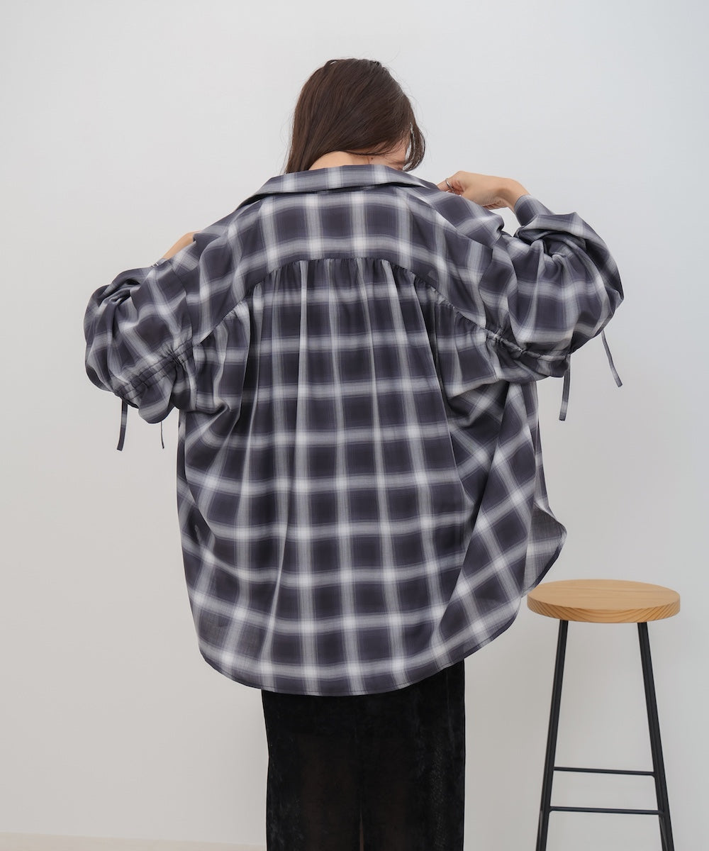 チェックバックギャザーシャツ