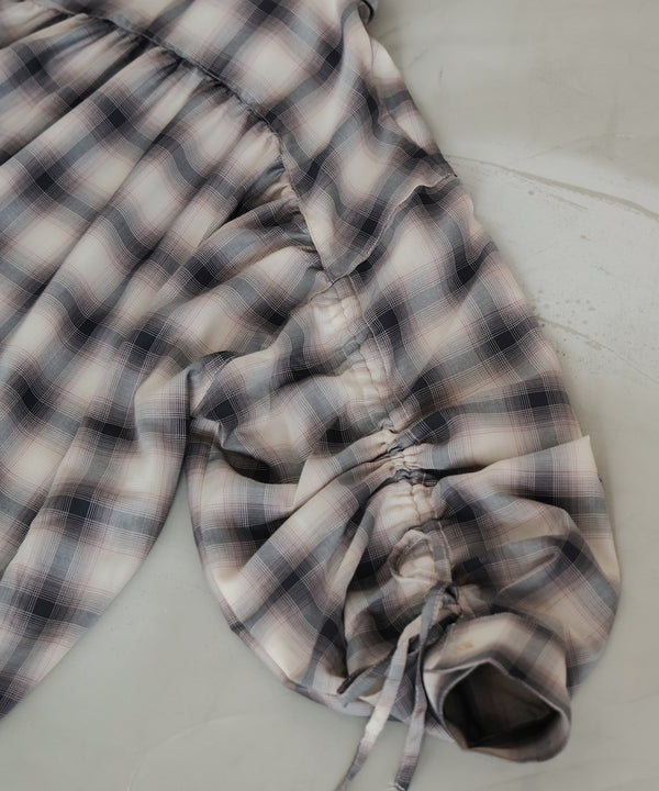 チェックバックギャザーシャツ