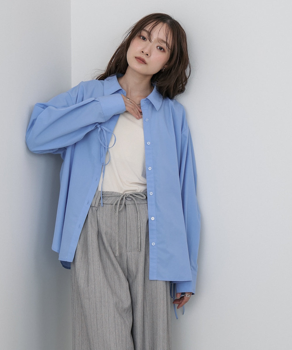 DESIGNEORKS 光沢あり✨水色リボンタイ付き長袖シャツ DESIGNEORKS 光沢あり✨水色リボンタイ付き長袖シャツ