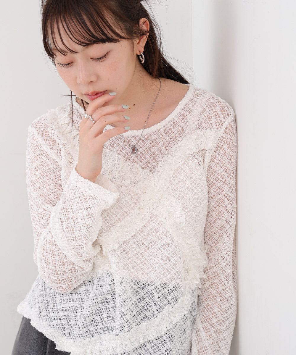 レースフリルシアーロングＴシャツ