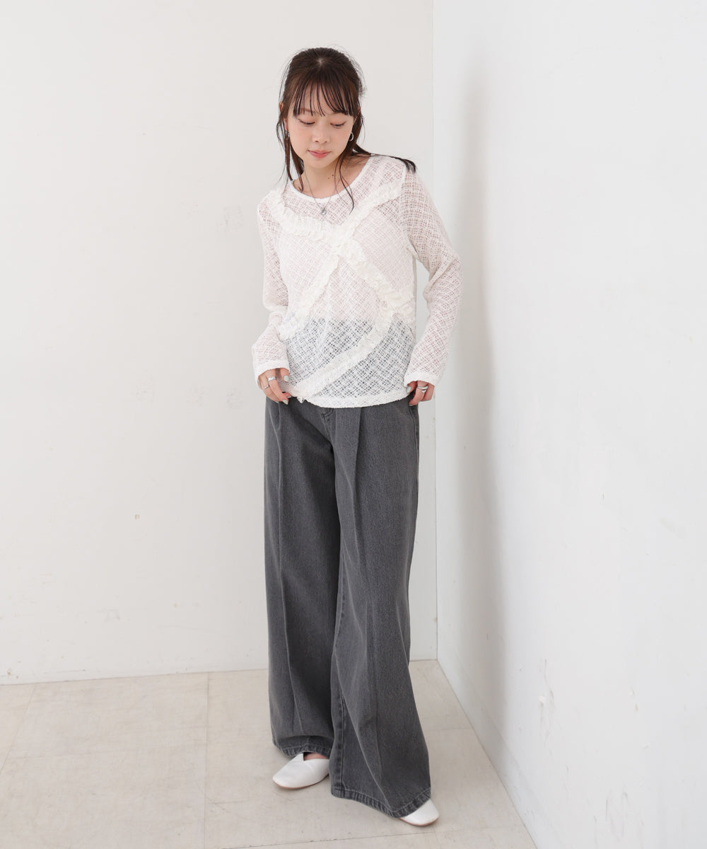 レースフリルシアーロングＴシャツ
