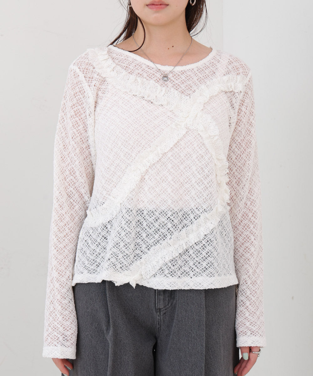 レースフリルシアーロングＴシャツ