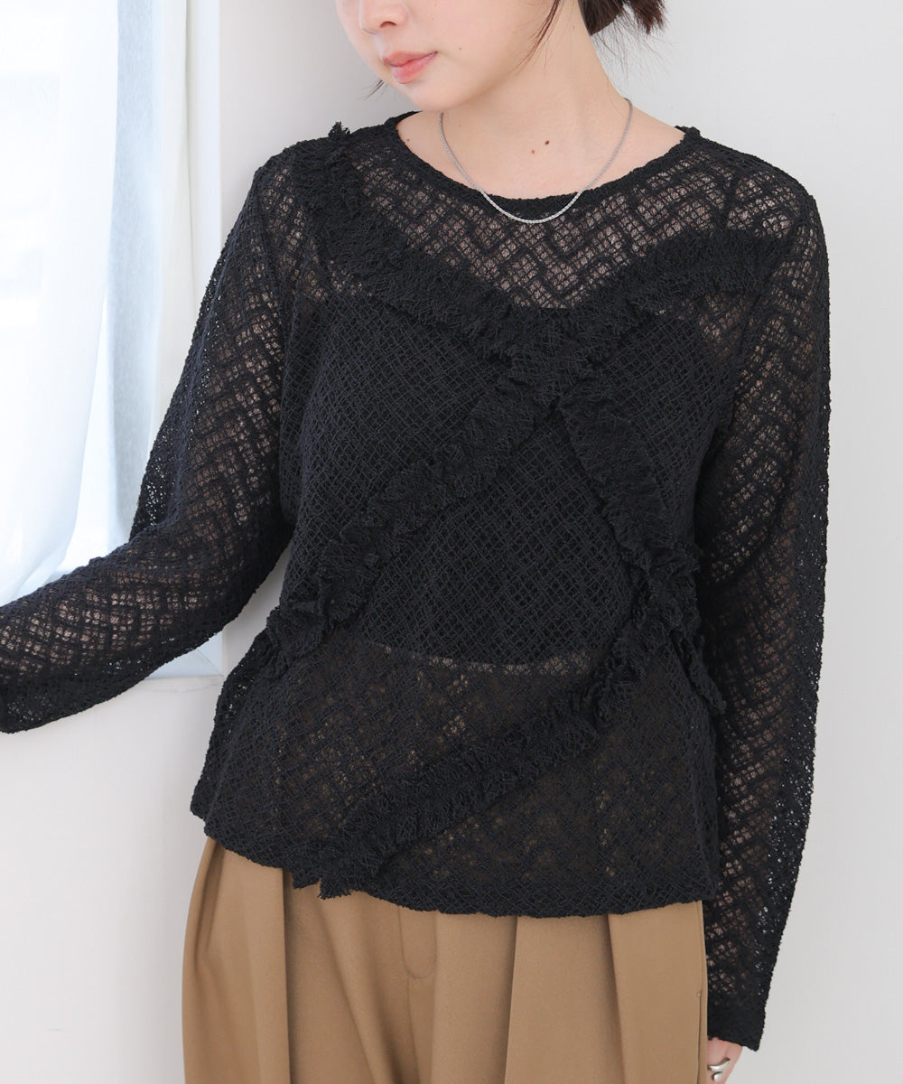 レースフリルシアーロングＴシャツ