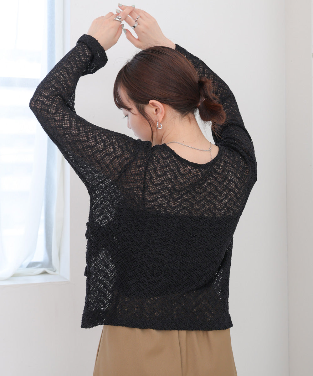 レースフリルシアーロングＴシャツ