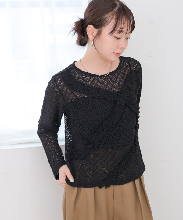 レースフリルシアーロングＴシャツ