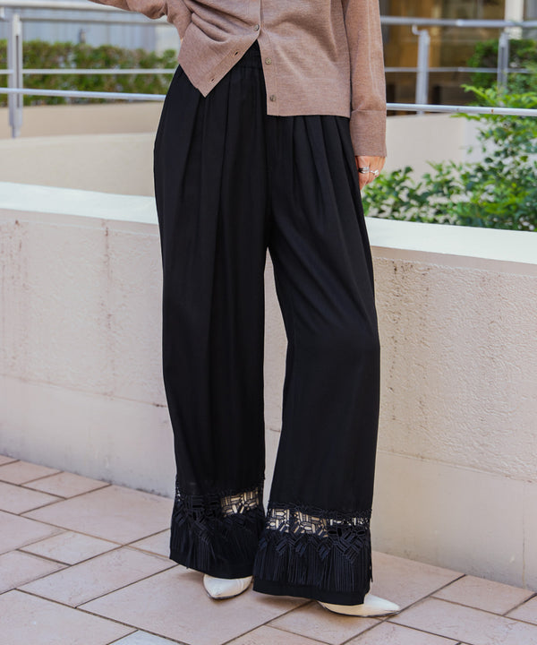 【WEB限定カラー】麻調レース切替パンツ