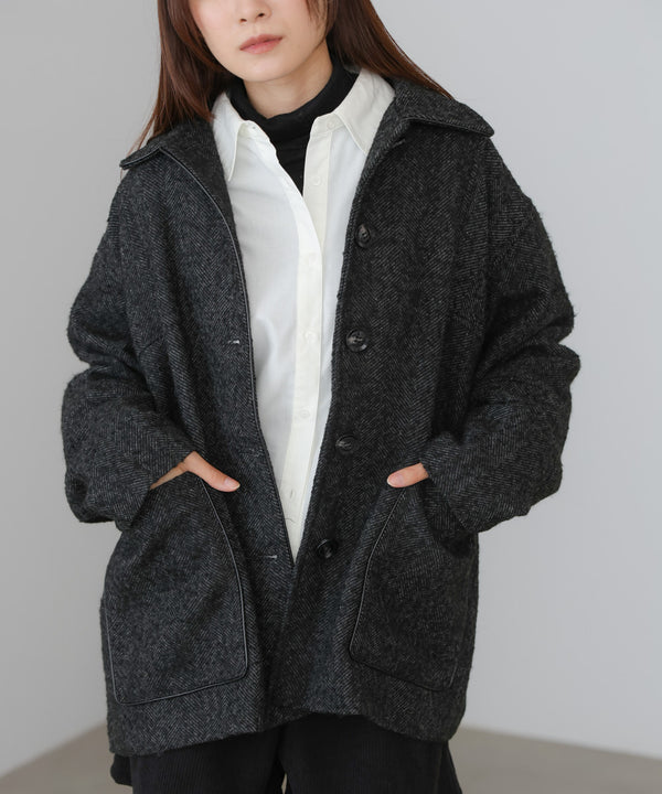 ヘリンボーンツイードカバーオールジャケット