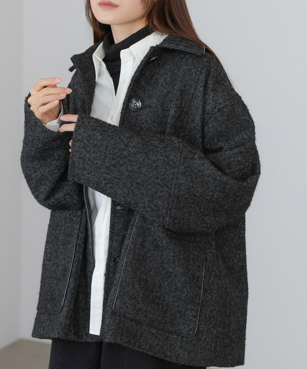 ヘリンボーンツイードカバーオールジャケット