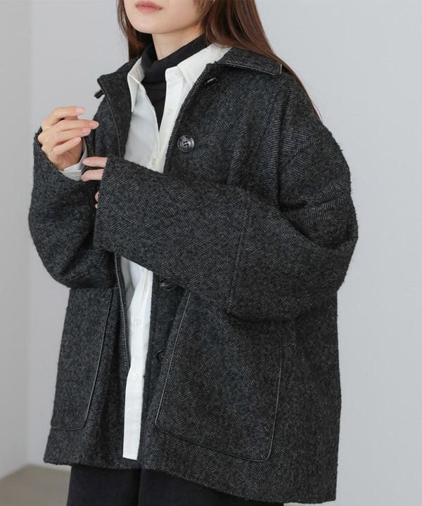 ヘリンボーンツイードカバーオールジャケット