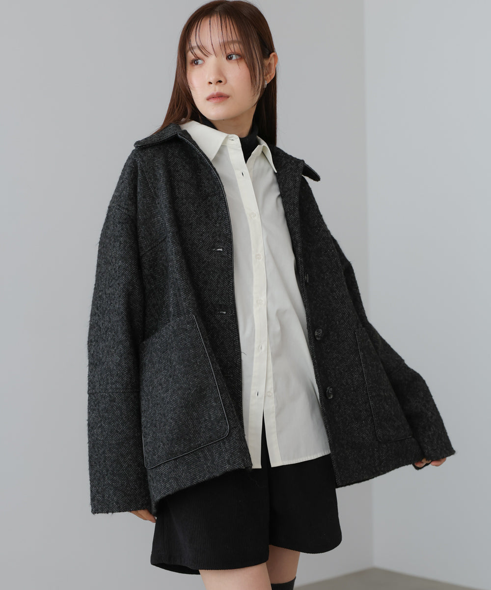 ヘリンボーンツイードカバーオールジャケット