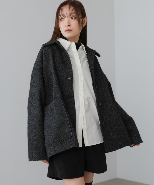 ヘリンボーンツイードカバーオールジャケット