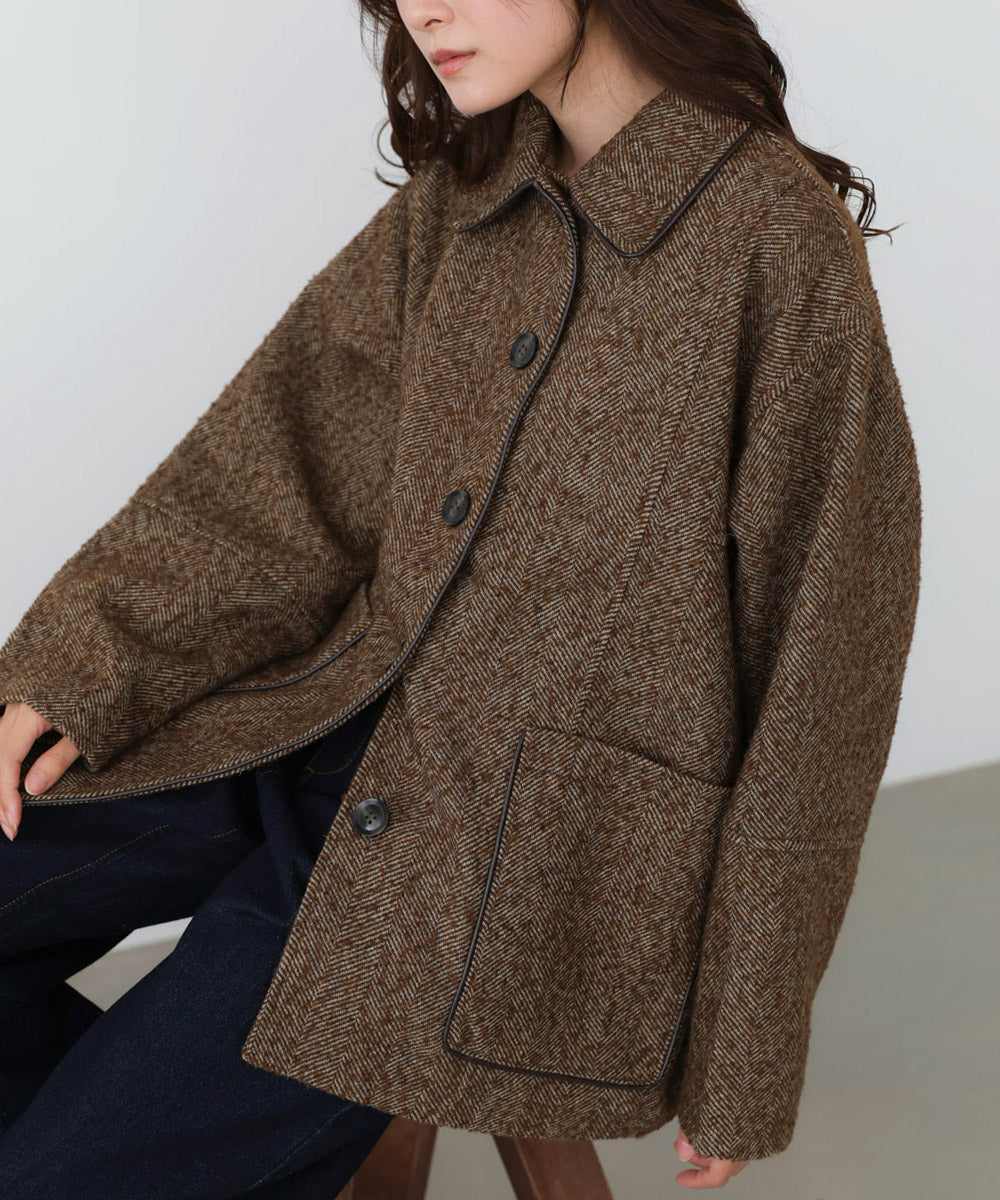 MOTOR ヘリンボーン　カバーオールジャケット ヘリンボーンツイードカバーオールジャケット