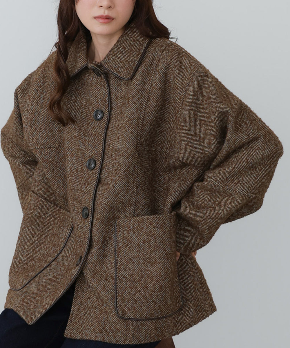 ヘリンボーンツイードカバーオールジャケット
