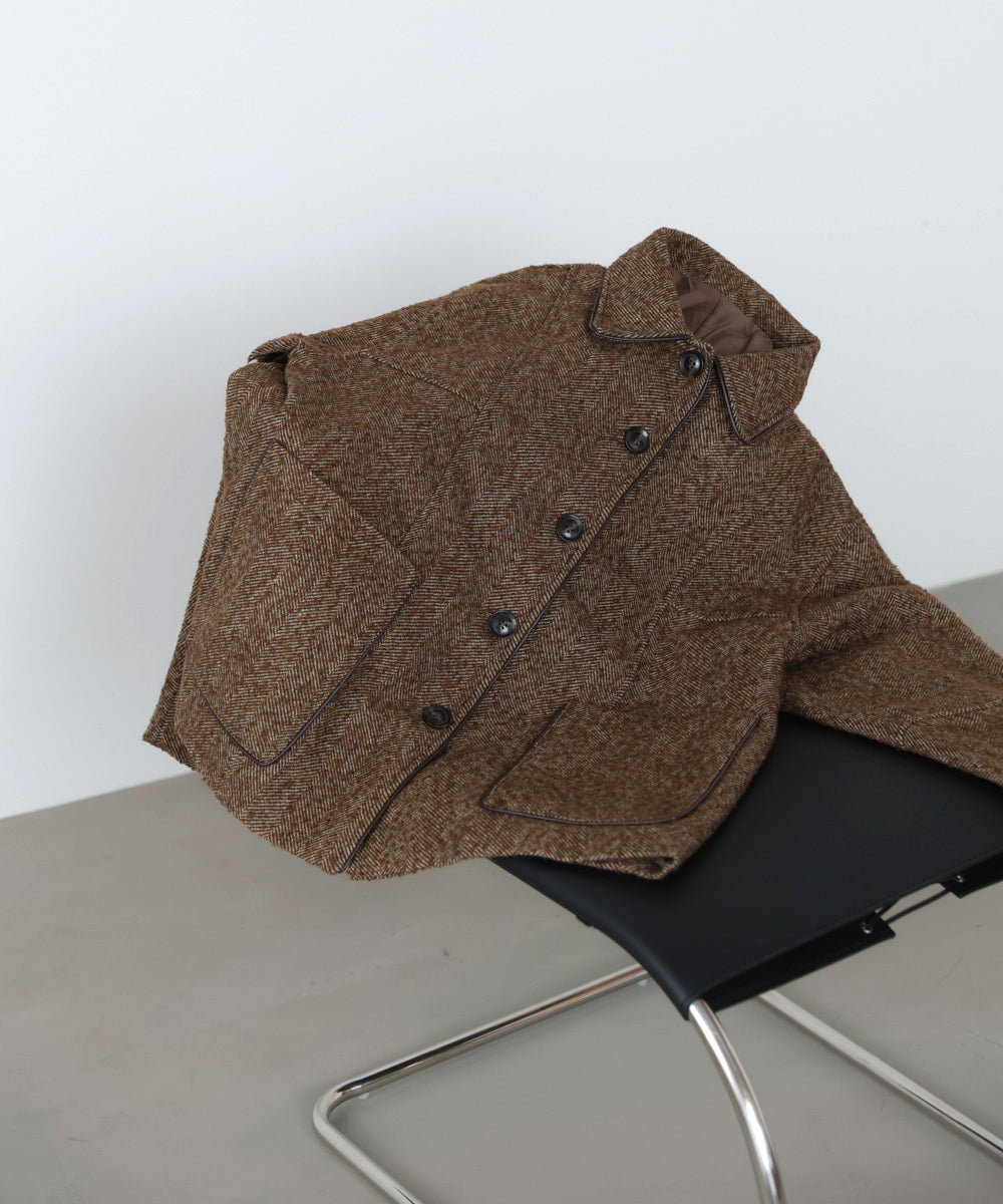 ヘリンボーンツイードカバーオールジャケット