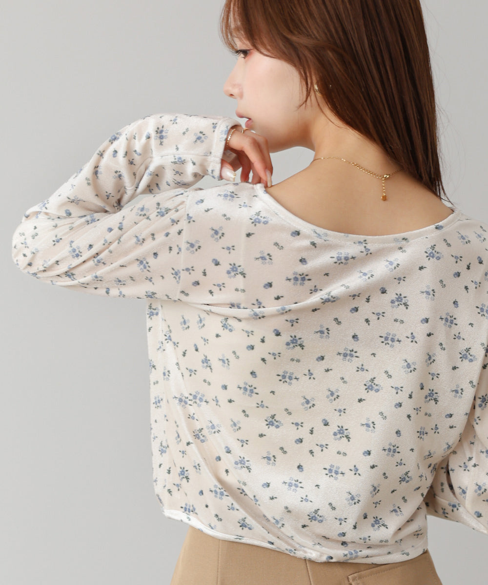 ベロアフラワープリントカーディガントップス